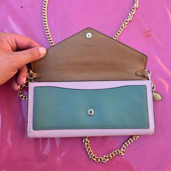 Coach Colorblock Multicolor Slim Envelope Wallet w/ Chain. #6685 - Picture 6 of 9